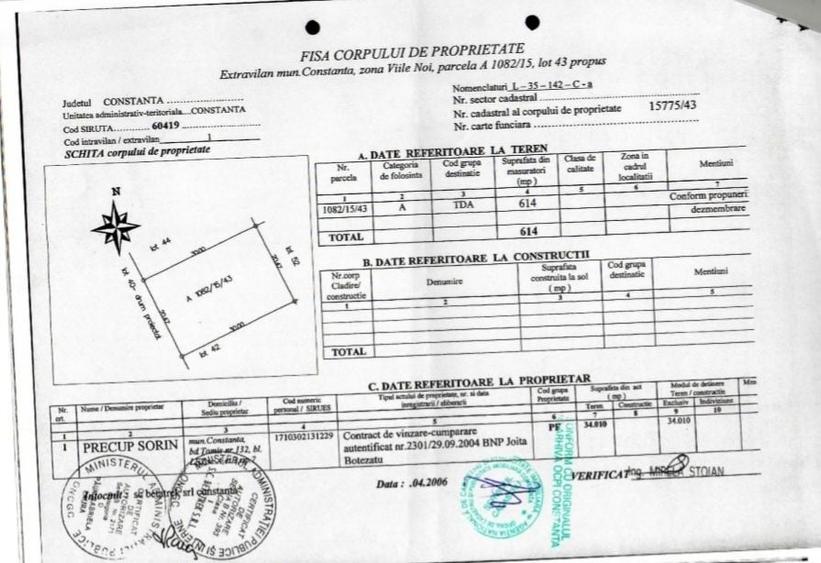 Teren de 614 mp, în Viile Noi