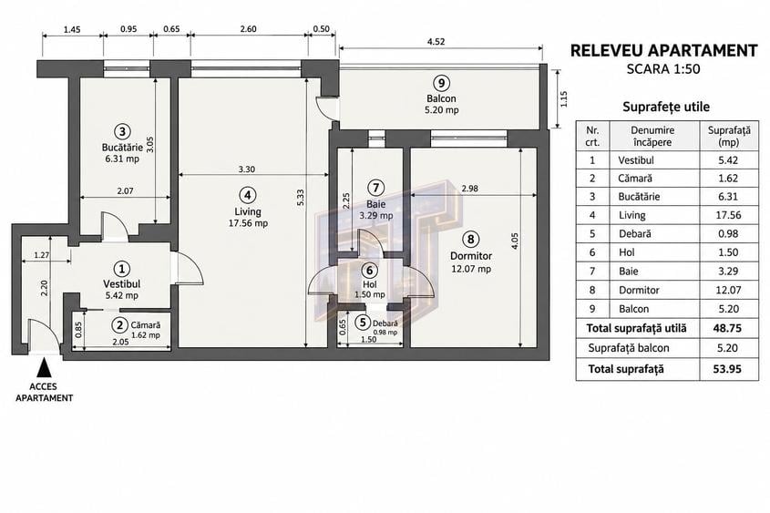 Apartament cu 2 camere semidecomandat în Ferdinand