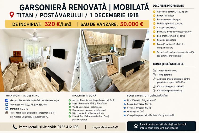 Garsonieră decomandată în Titan