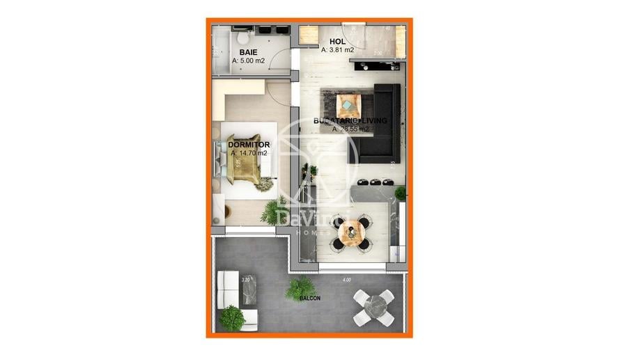 Apartament cu 2 camere semidecomandat, mobilat în Exterior Vest