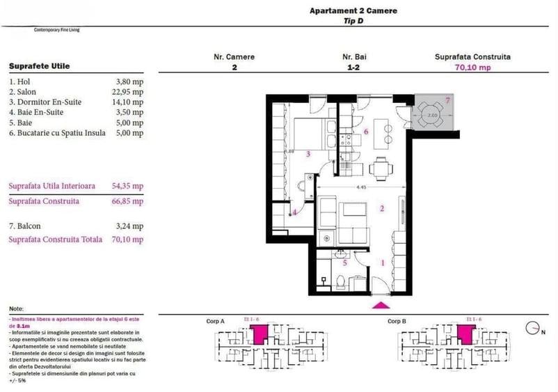 Apartament cu 2 camere în Nord