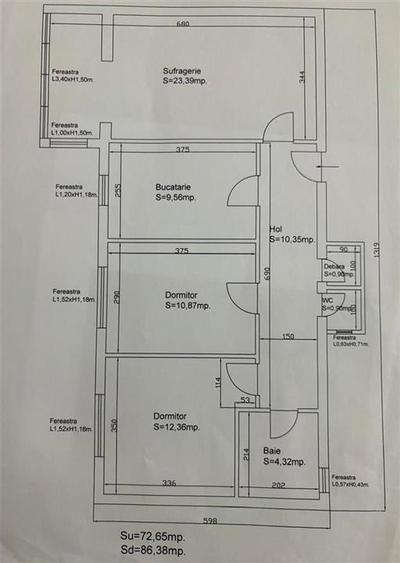 Apartament cu 3 camere decomandat în Județean