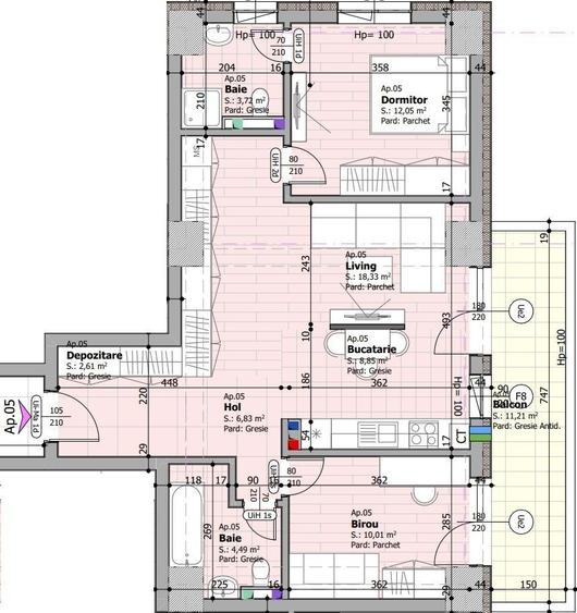 Apartament cu 3 camere în Faleză