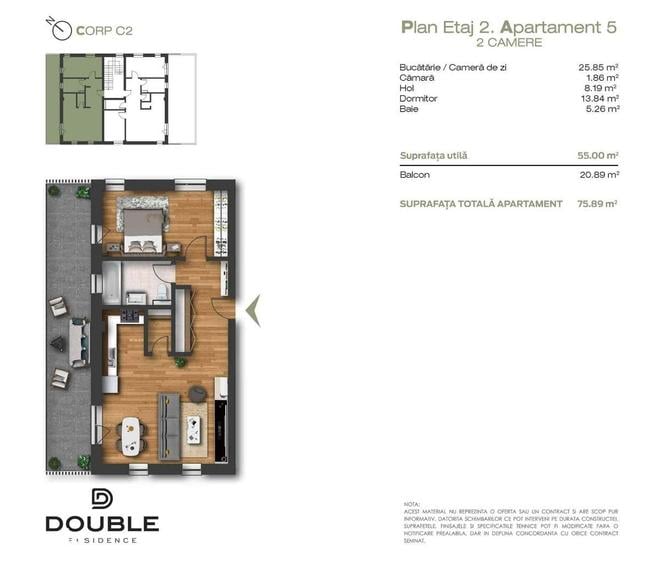 Apartament cu 2 camere în Unirii