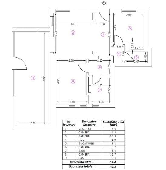 Apartament cu 2 camere în Nord
