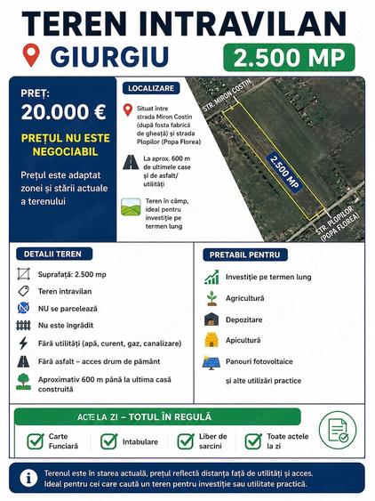 Teren de 2500 mp, în Central