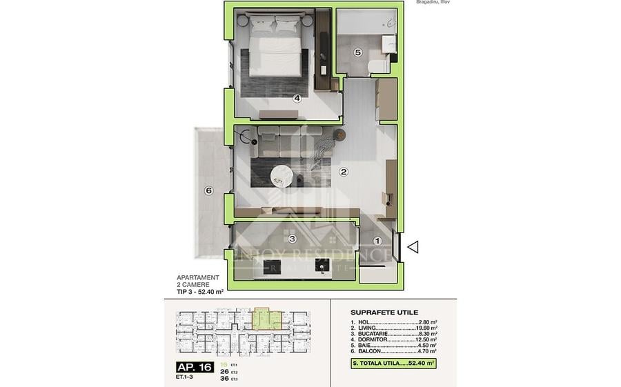 Apartament cu 2 camere semidecomandat în Bragadiru