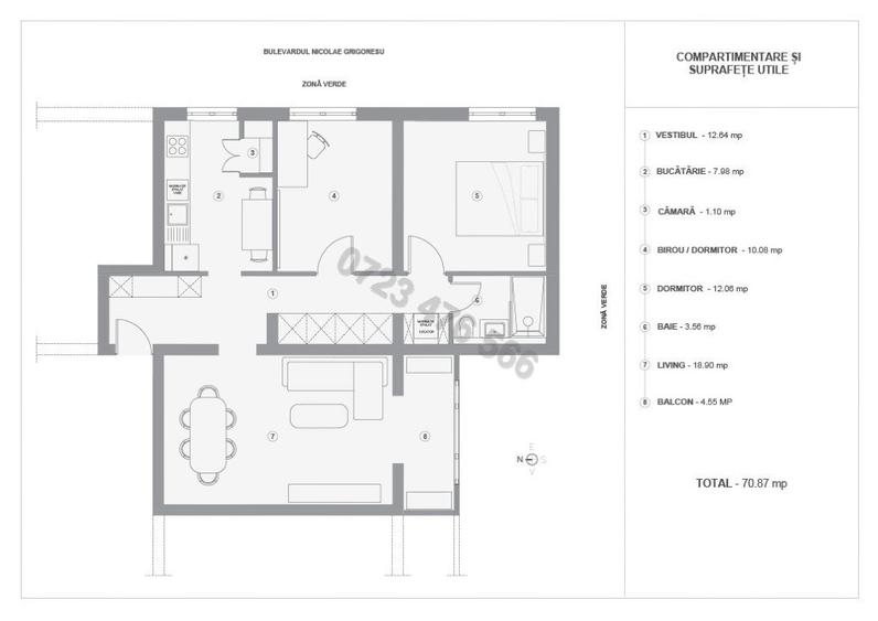 Apartament cu 3 camere decomandat, mobilat în Titan
