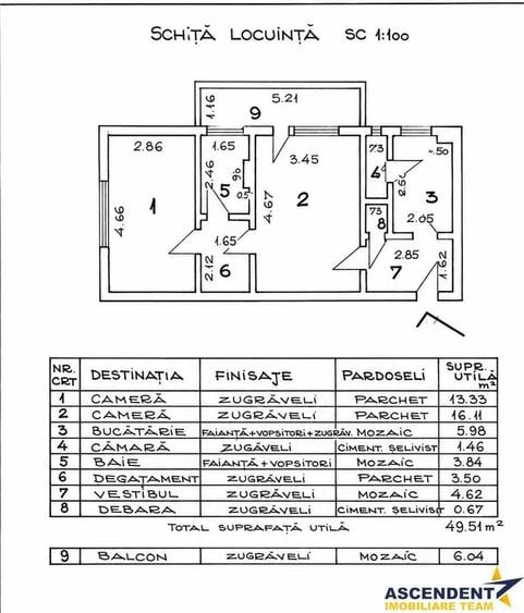 Apartament cu 2 camere semidecomandat în Astra