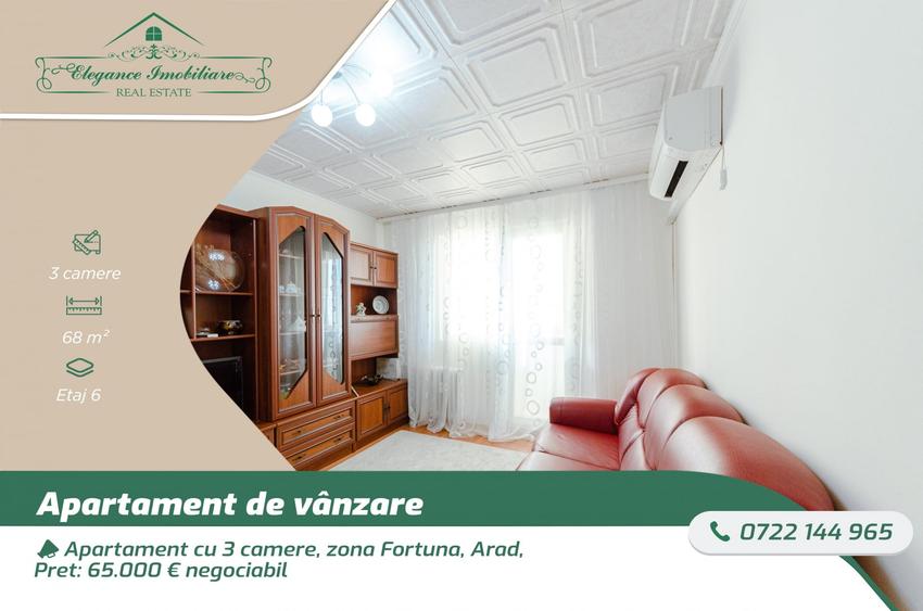 Apartament cu 3 camere semidecomandat, mobilat în Fortuna