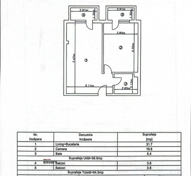 Apartament cu 2 camere semidecomandat în Străulești