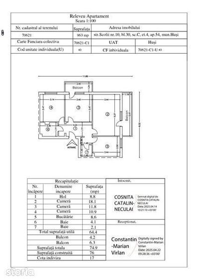 Apartament cu 3 camere decomandat în Central