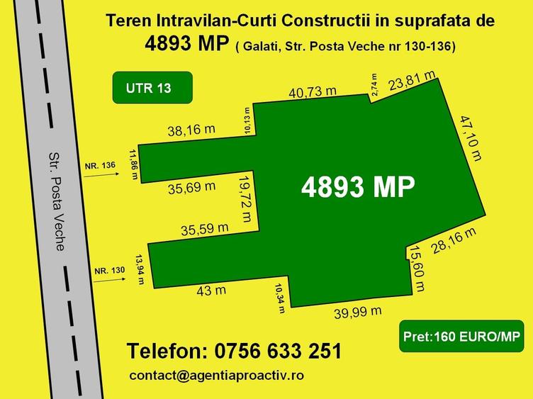 Teren Construcții intravilan de 4893 mp, în Central