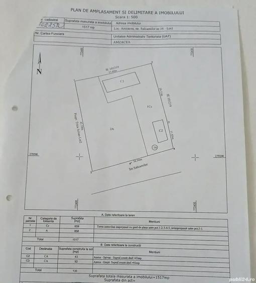 Teren de 1517 mp, în Amzacea