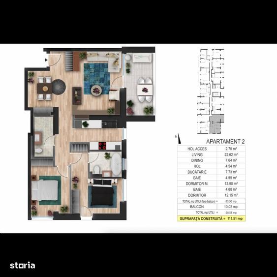 Apartament cu 3 camere, mobilat în Bucureștii Noi