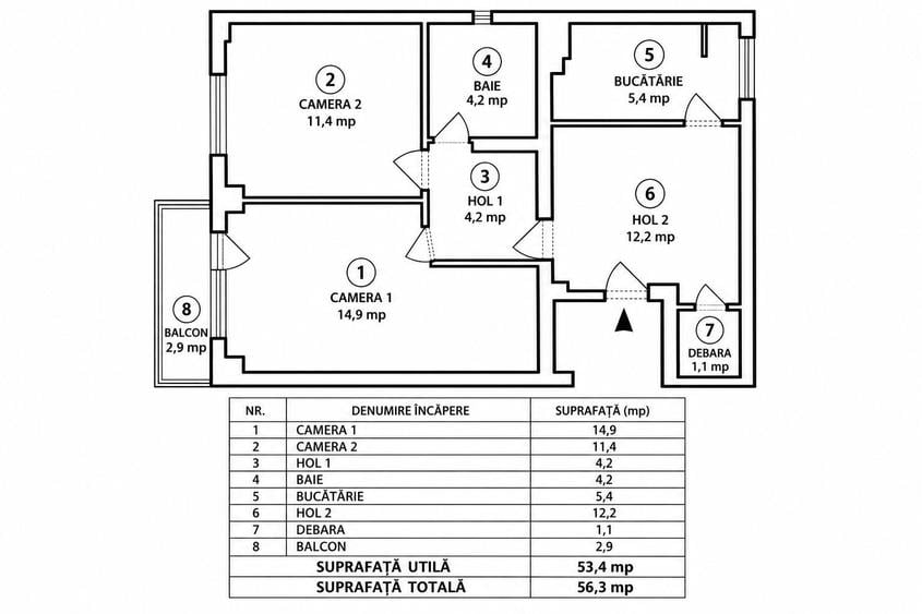 Apartament cu 2 camere decomandat în Moșilor