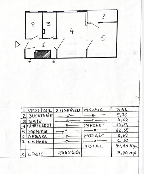 Apartament cu 2 camere semidecomandat în Cantemir