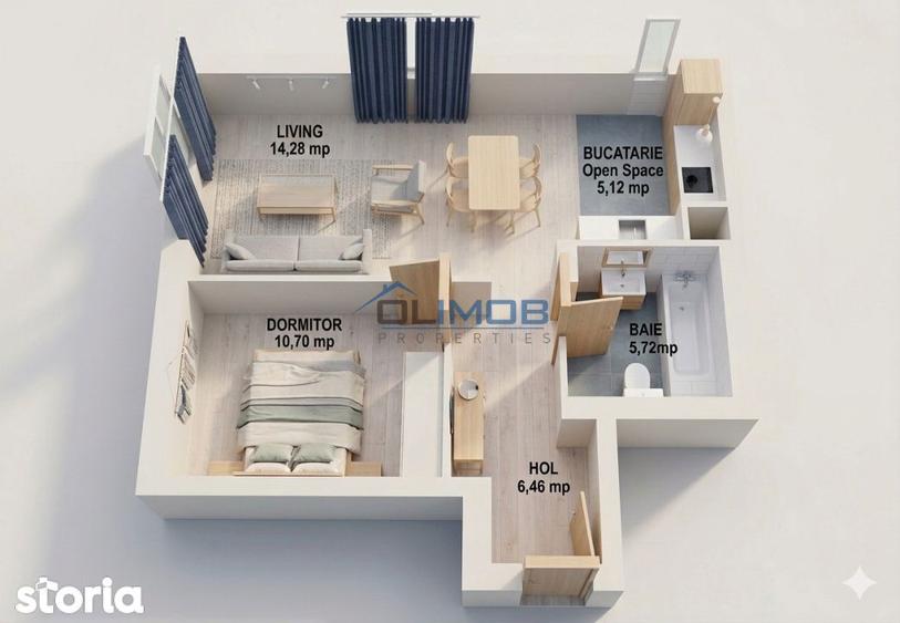 Apartament cu 2 camere, mobilat în Ștefăneștii de Jos