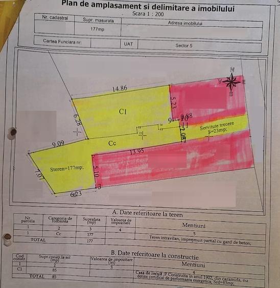 Teren Construcții intravilan de 177 mp, în Cotroceni