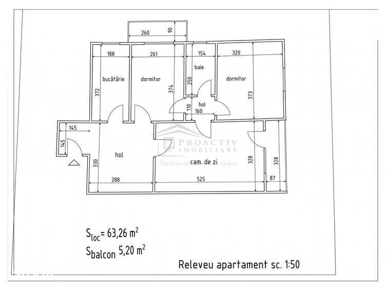Apartament cu 3 camere semidecomandat în Central