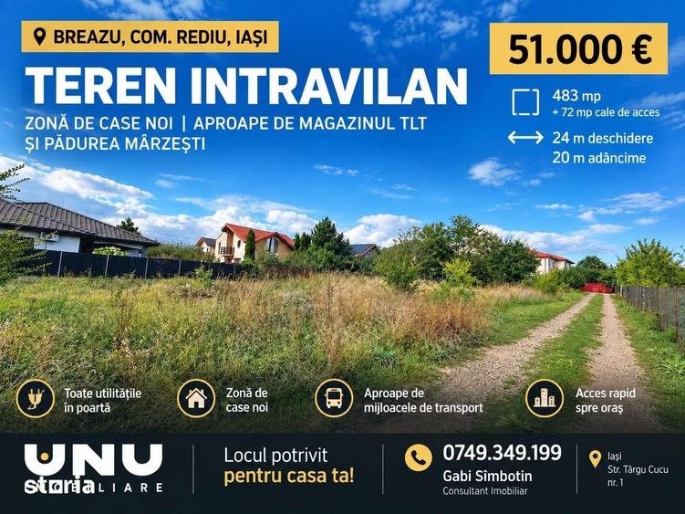 Teren intravilan Breazu, Rediu, 483 mp, toate utilita?ile la poarta - 1