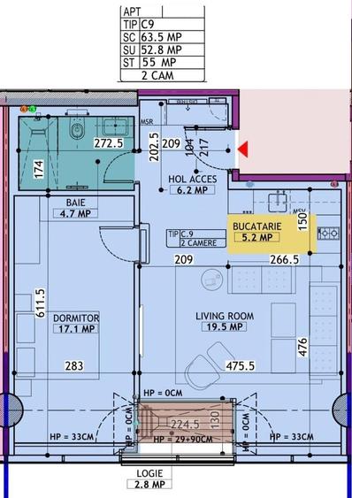 Apartament cu 2 camere semidecomandat în Pipera
