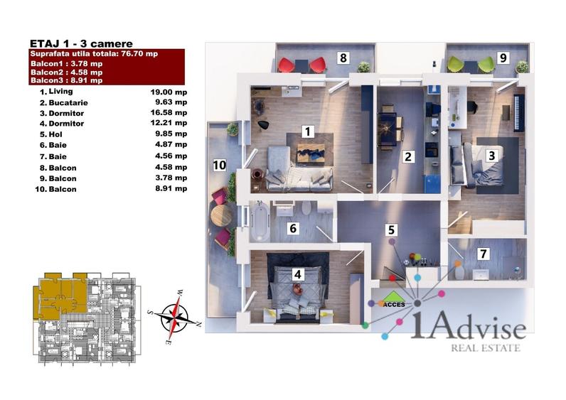 Apartament cu 3 camere în IAR