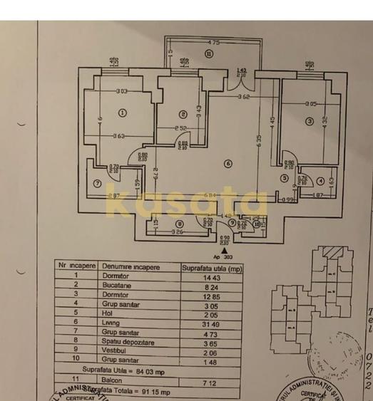 Apartament cu 3 camere decomandat, mobilat în Barbu Văcărescu