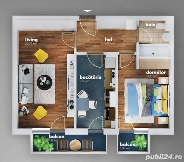 Apartament cu 2 camere decomandat în Metalurgiei