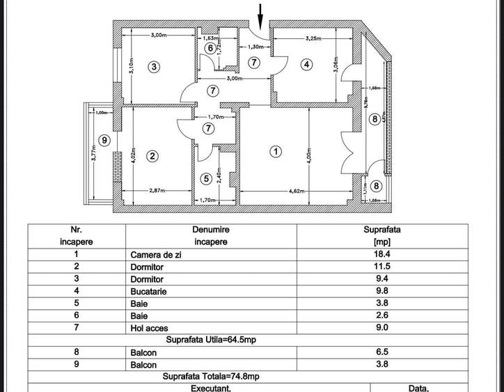 Apartament cu 3 camere decomandat în Găvana