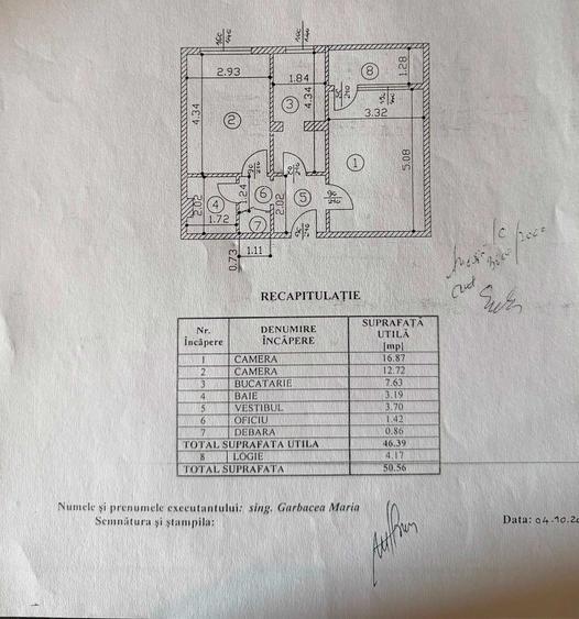 Apartament cu 2 camere decomandat în Pajura