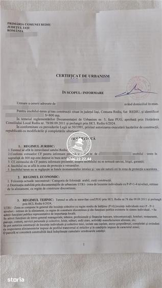 Teren de 800 mp, în Rediu