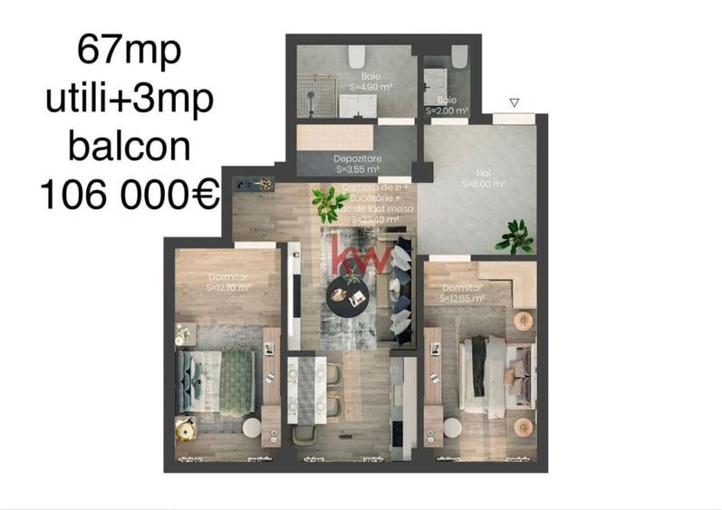 Apartament cu 3 camere în Uricani