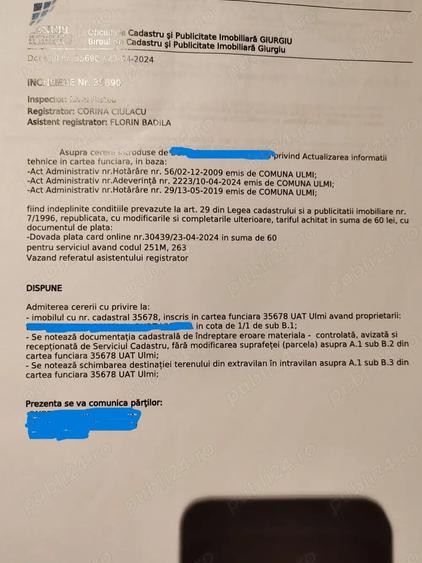 Teren de 1000 mp, în Ulmi