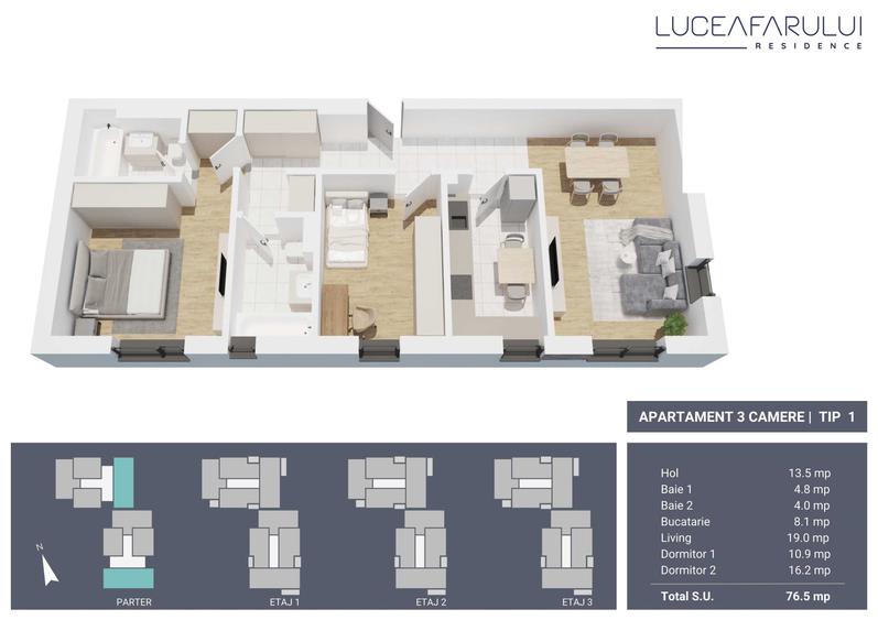 Apartament cu 3 camere decomandat în Exterior Vest