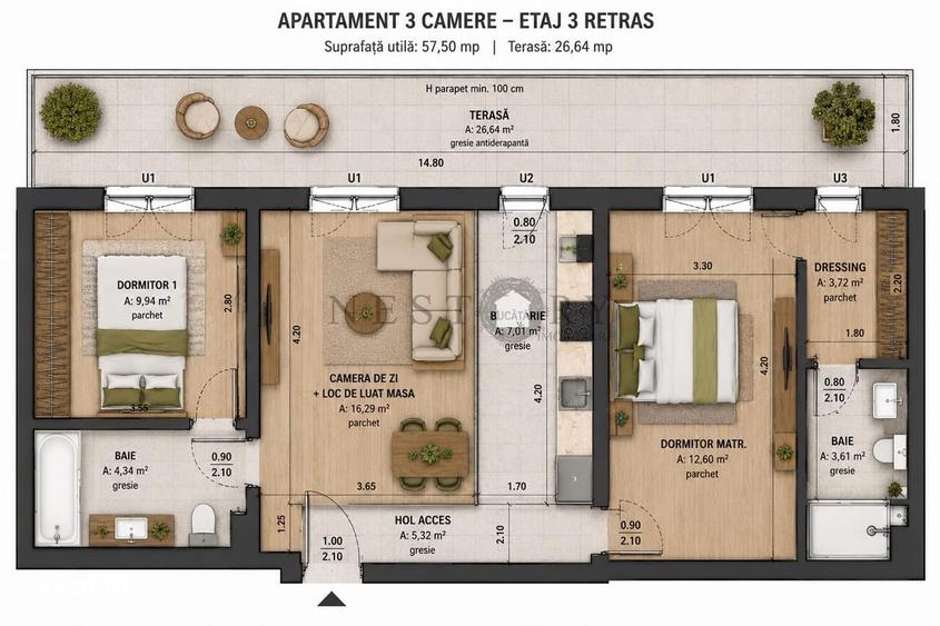Apartament cu 3 camere în Florești — fotografia 3