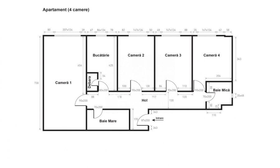 Apartament cu 4 camere decomandat în Central