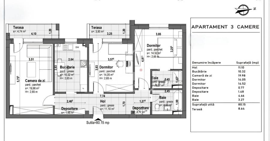 Apartament cu 3 camere decomandat în Tractorul