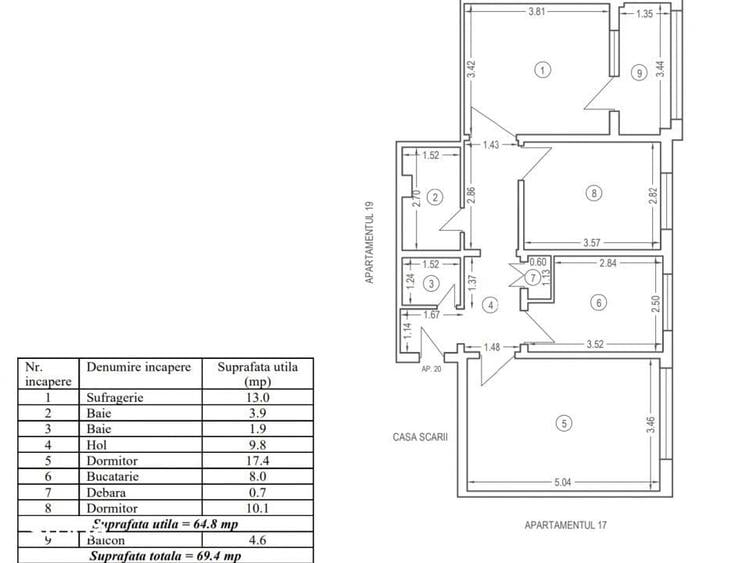 Apartament cu 3 camere decomandat în Central