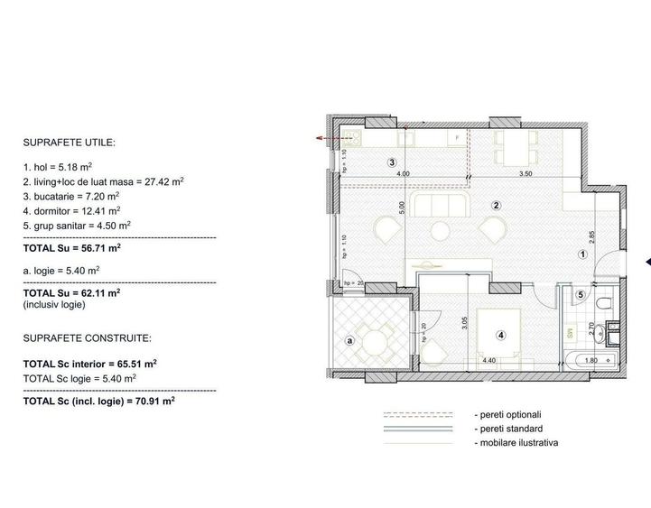 De vanzare, apartament cu 2 camere, - 19