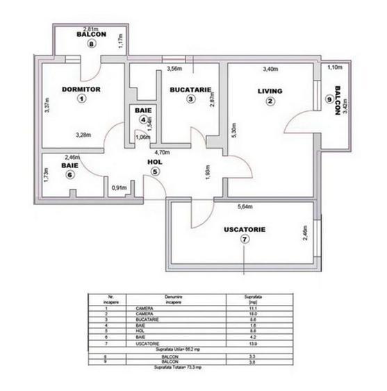Apartament cu 3 camere decomandat în Turnișor