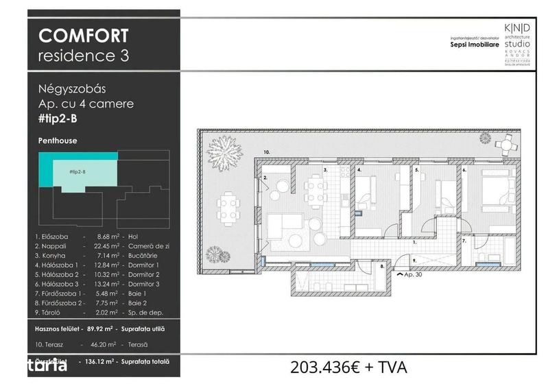 Apartament cu 3 camere în Central