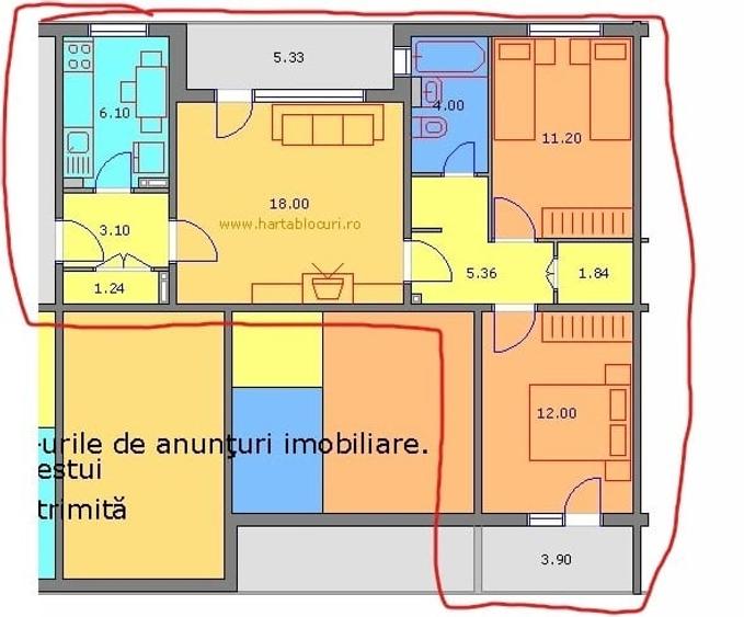 Apartament cu 3 camere semidecomandat, mobilat în Lujerului