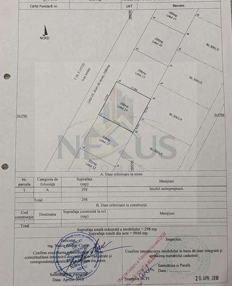 Teren Construcții intravilan de 300 mp, în Berceni