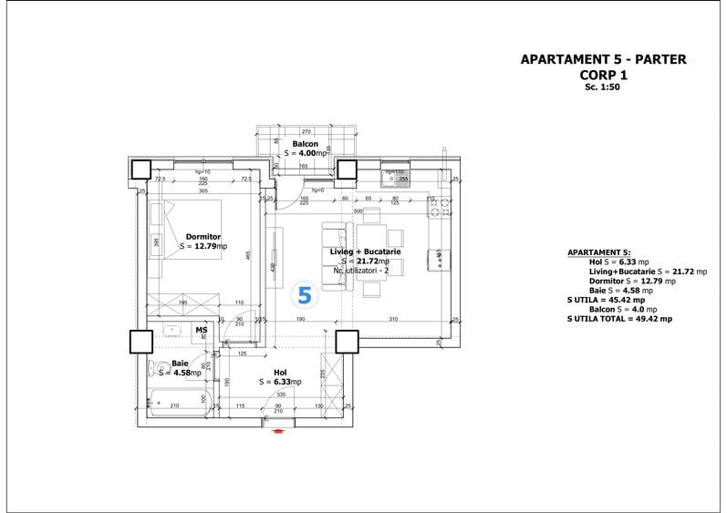 Apartament cu 2 camere decomandat în Central