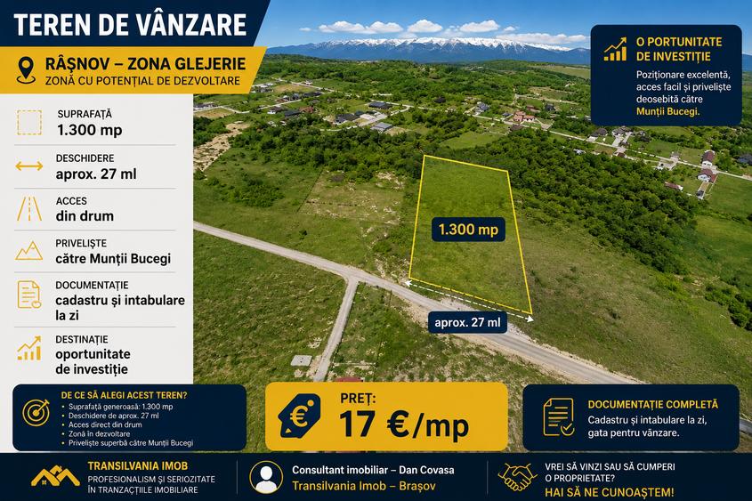 Teren extravilan de 1300 mp, în Glăjărie