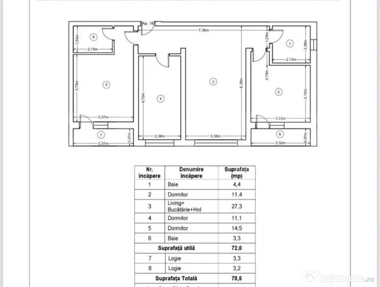 Apartament cu 4 camere semidecomandat în Central