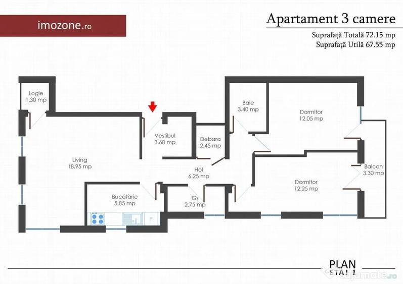 Apartament 3 cam., 2 bai, 2 balc., bloc nou, finisat la c... - 6