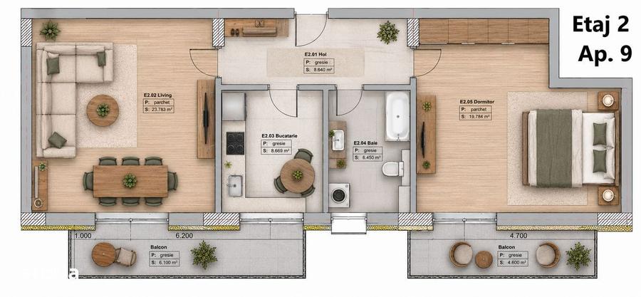 Apartament cu 2 camere în Tomis Plus