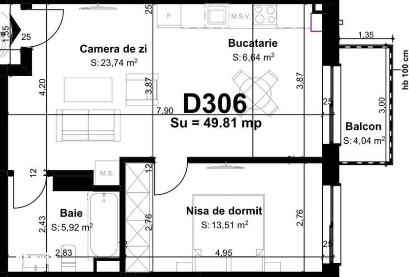 Apartament cu 2 camere în Florești